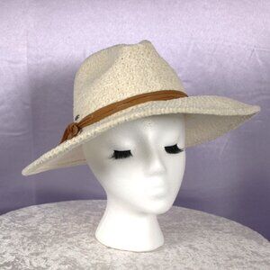 Adora Cream Wide Brim Fedora Hat Brown Band Adjustable NWT